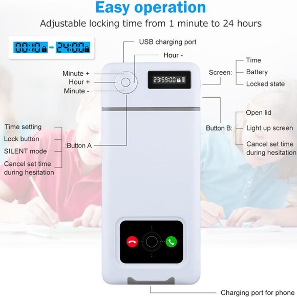 White lock box case that includes a timer to aid in managing bad habits. - Picture 6 of 6